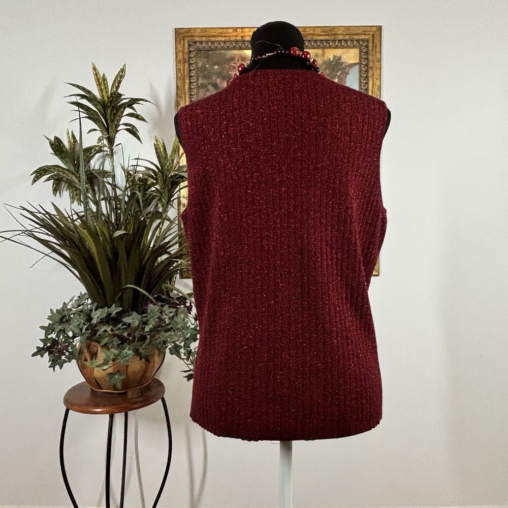 Kate Hill Women Size XL Tank Top V-Neck Burgundy Knit Sleeveless Y2K Academia - Picture 3 of 6
